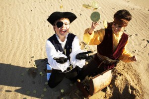 Boys Throwing Doubloons from Treasure