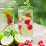 Fresh Cold Drink Water Ice Cubes Peppermint Lime Raspberry