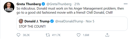 Greta Thunberg ricicla il tweet di Donald Trump Deve lavorare sul suo problema di gestione della rabbia