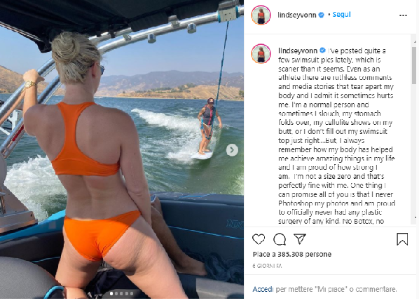 Lindsey Vonn bersaglio di commenti offensivi sui social