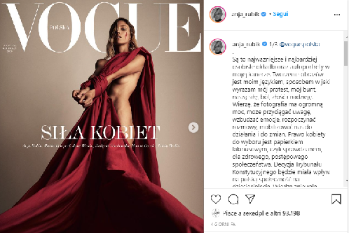 Copertina fortemente incisiva di Vogue Polonia con Anja Rubik per il diritto all’aborto