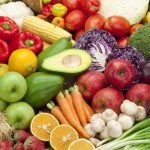 Assortment of fruits and veggies shoot from above