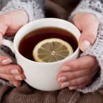 Tea with lemon on a cold day
