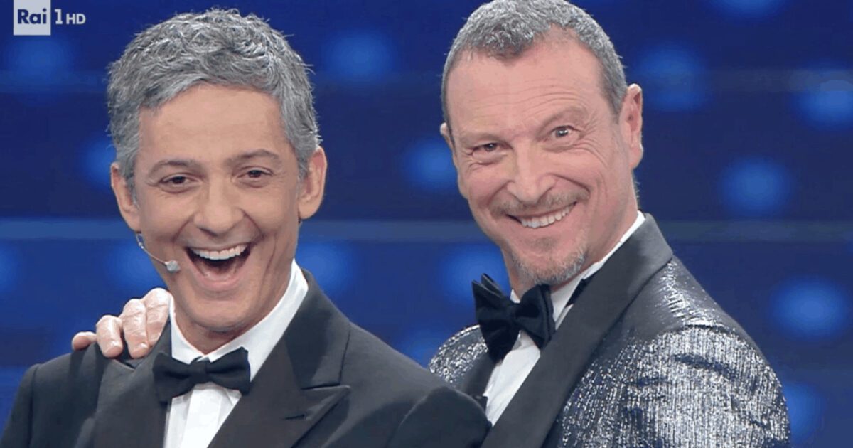 Fiorello e Amadeus sul palco dell'Ariston.