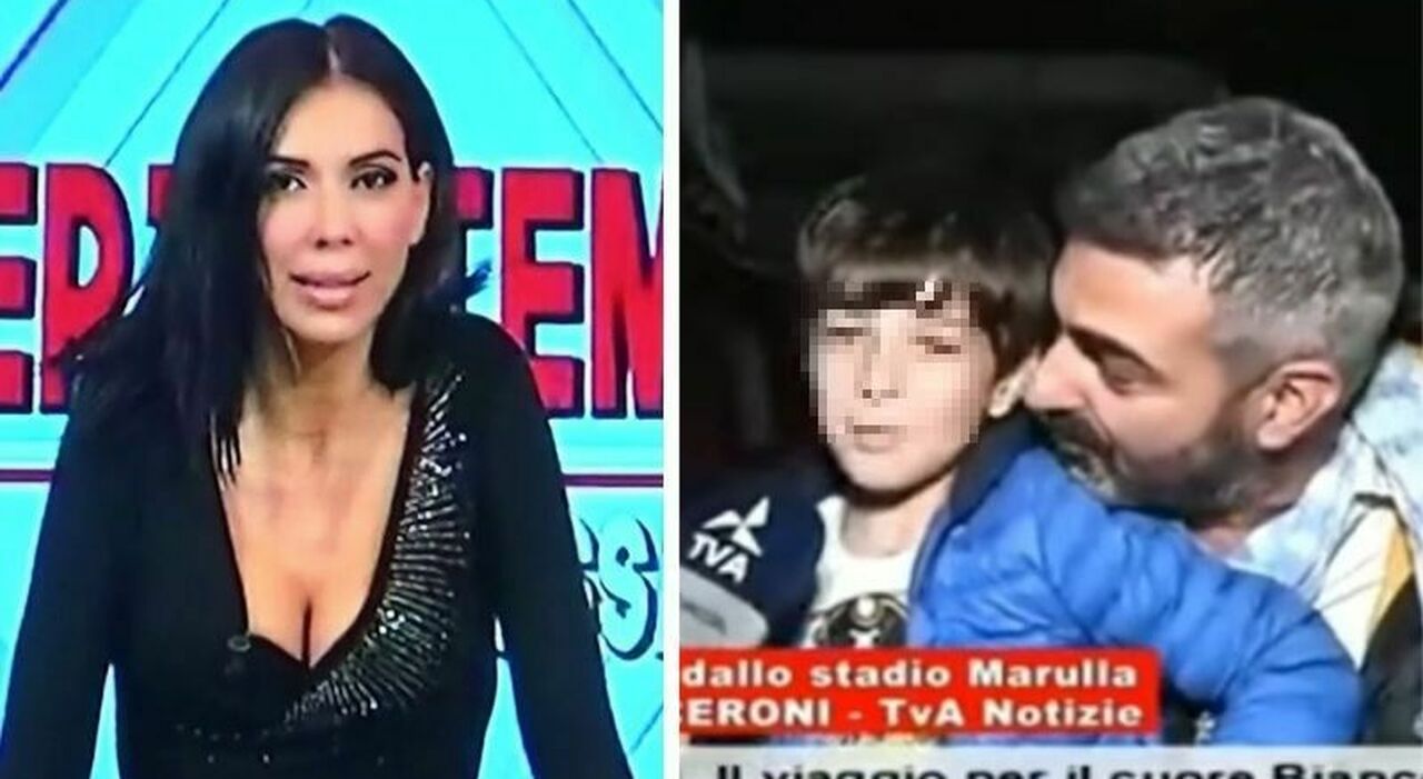 Sara Pinna e il piccolo tifoso del Cosenza in braccio al padre.