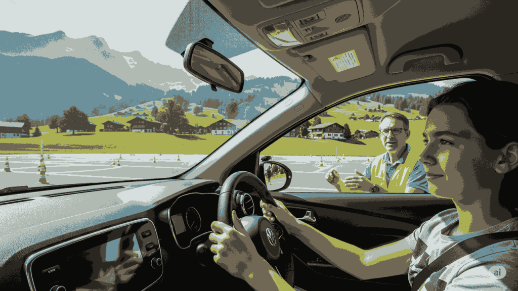 Ragazzo di 14 anni guida un’auto in area di formazione in Svizzera con istruttore a fianco