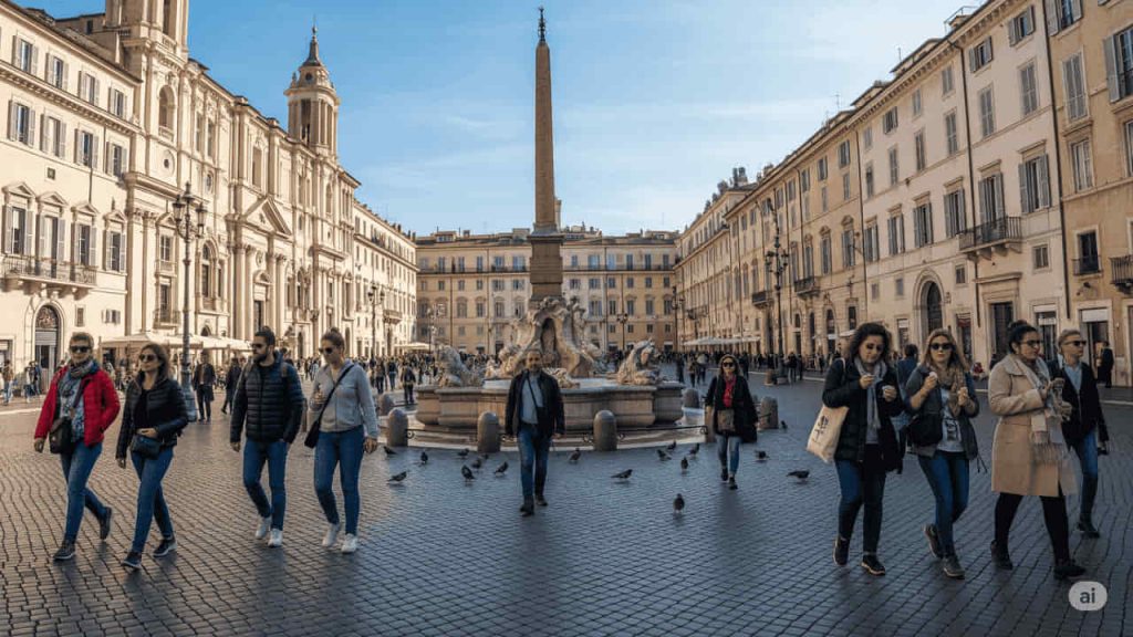 Turisti in una piazza europea.