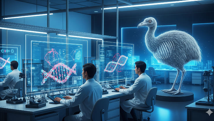 Generazione di un Moa in un laboratorio scientifico futuristico.