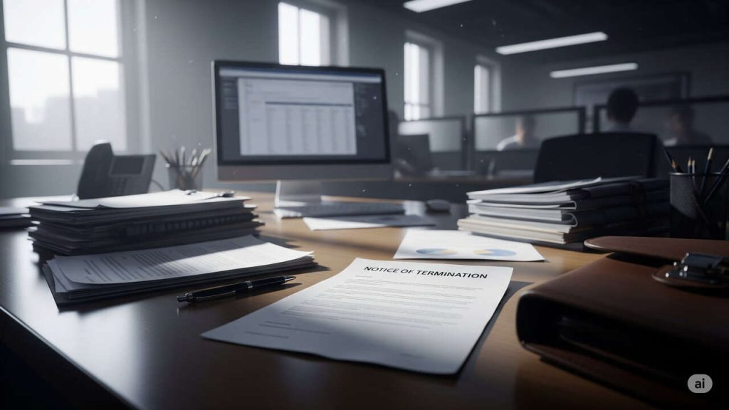 Lettera di licenziamento su scrivania in ufficio