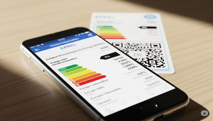 Pagina EPREL su smartphone con dati di consumo di un elettrodomestico