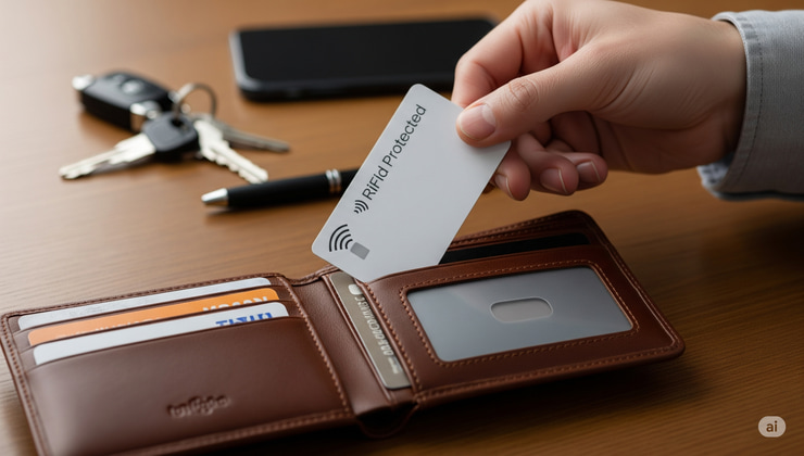 Carta protettiva RFID inserita in un portafoglio