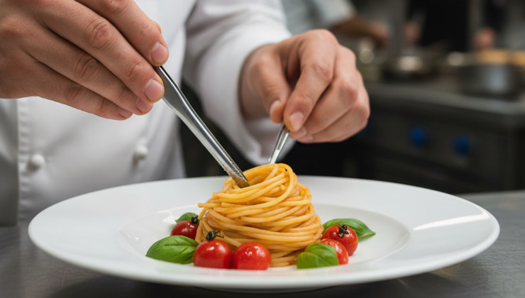 Chef prepara gli spaghetti alla don Alfonso